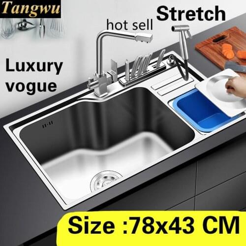 Free shipping Apartment big luxury kitchen single trough sink 1 mm 304 stainless steel vogue do the dishes hot sell 780x430 MM