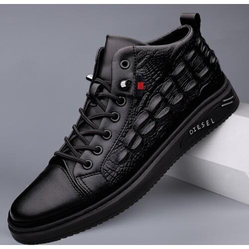 Mens Shoes High Quality Genuine Leather Men Ankle Boots Fashion Black Crocodile Pattern Man Boots New Designers Luxury Footwear