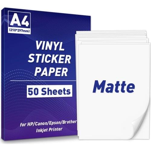 50 Sheets A4 Sticker Paper for Printer Inkjet/Laser Printer Vinyl Paper Sticker Self Adhesive Gift Stationery Label Stickers DIY