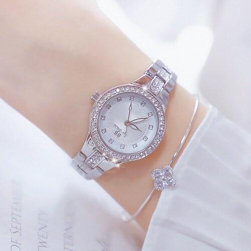 BS Japanese Movement Watches for Women Small White Diamond Fashion Wristwatch Ladies Quartz Watch Silver Waterproof Female Clock