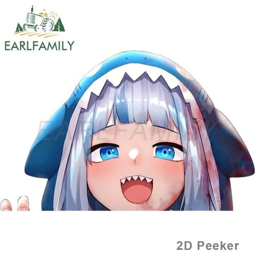 EARLFAMILY 13cm x 8.2cm For Gawr Gura Hololive Peek Waterproof Car Stickers Car Assessoires Decal RV Anime Graffiti Camper Decor