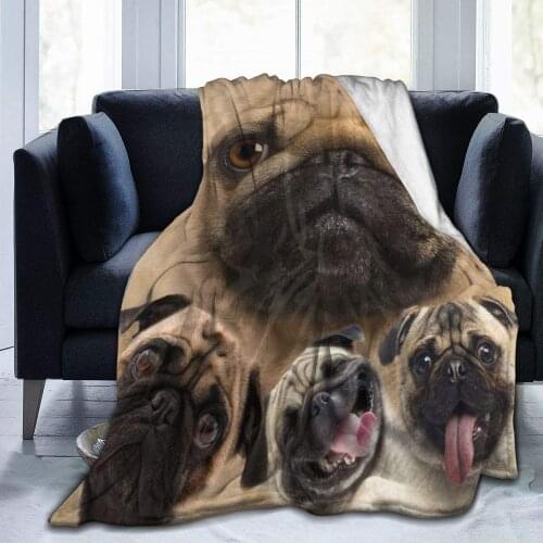 Funny Pug Dogs Pet Animal Flannel Fleece Blanket, Super Soft Micro-Velvet Blanket, Super Soft Hypoallergenic Plush Bed Sofa
