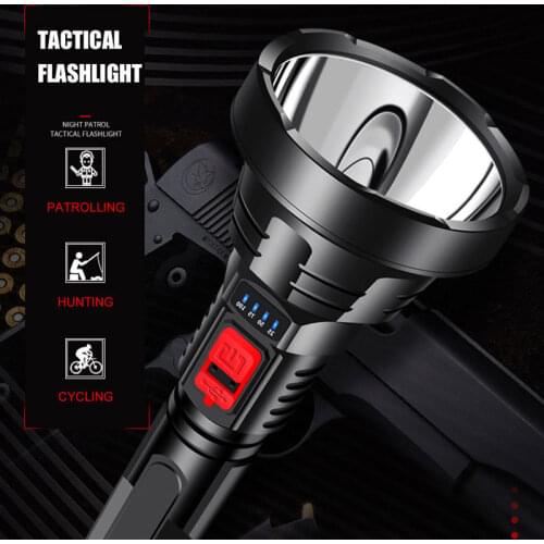 Free Shipping to Russia High Power Ultra Bright Tactical Hunting Flashlight Portable Rechargeable Torch Built-in 18650 Battery