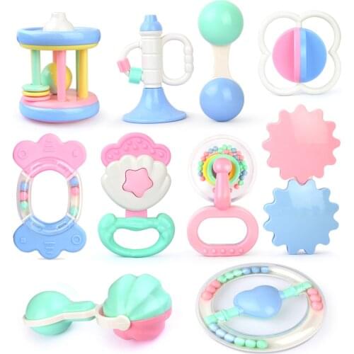 Newborn Baby Toys Hand Hold Jingle Shaking Bell Ring Baby Rattles Cartoon Aninmal Teether Educational Toy for 0- 12 Months Baby