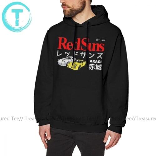 Initial D Hoodie Initial D Akagi RedSuns Hoodies Autumn Cotton Pullover Hoodie Mens Long Length Streetwear Casual Black Hoodies