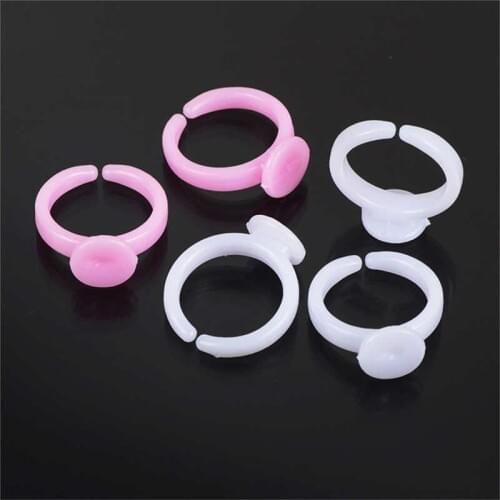 Julie Wang 50PCS Blank Plastic Ring Cabochon Setting Base Adjustable Pink White For Child Rings Jewelry Inner Size 14*17mm