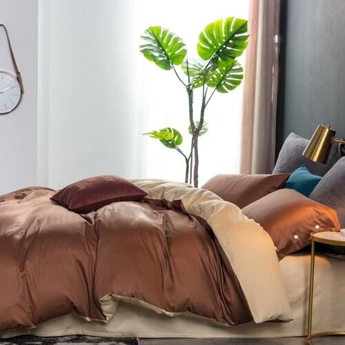 Brown Golden 2sides Reversible Comforter Cover with button Silky Soft Egyptian Cotton Bedding Set Duvet Cover Fitted Bed sheet