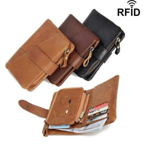 Genuine Leather Card Position Removable Rfid Wallet Men Crazy Horse Wallets Coin Purse Short Male Money Bag Mini Wallet Quality