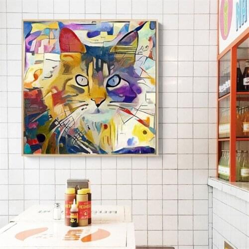 Colorful Cat Animal Pictures Kandinsky Abstract Oil Painting Canvas Posters and Prints Cuadros Wall Art Pictures For Living Room