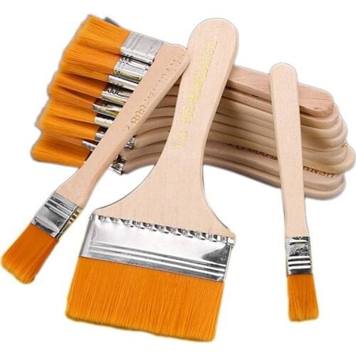 12 Pcs Flat Head Paint Brush Art Paintbrush Sets Long Handle Cleaning Brushes for Acrylic Painting Watercolor Wood Wall