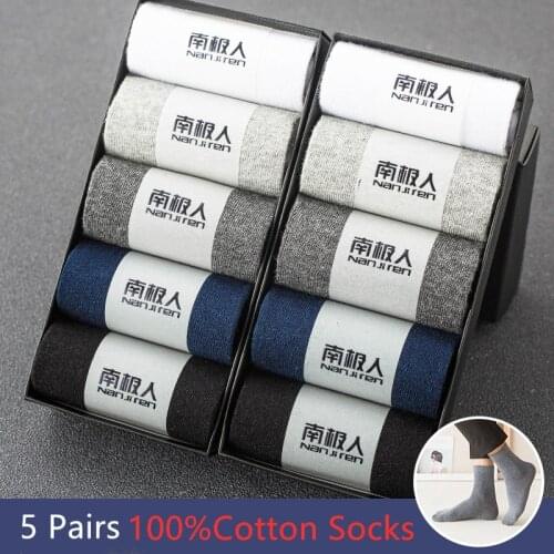 10 Pcs=5 Pairs Men Socks Casual Cotton long Socks Breathable Solid Color Men Black White Socks HOT SALE Male Business Socks