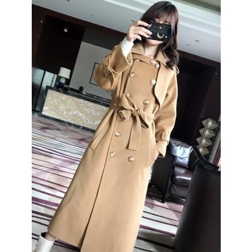 New double-sided cashmere coat womens long slim fit robe high-end Korean version 100% wool coat windbreaker