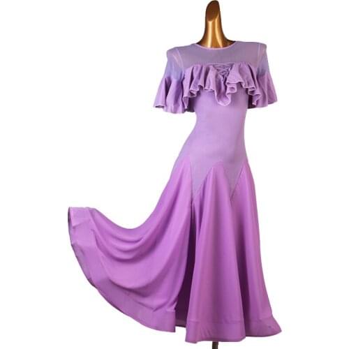 Ballroom Dance Dress Mesh Round Neck Long Skirt Short Sleeve Performance Clothing Custom Child Woman Competition Clothes