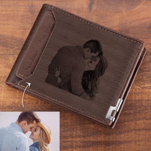 Direct Selling Custom Picture Wallet Men Short PU Leather Bifold Wallets Double Forever Young Wallet Customize Pattern Engraving