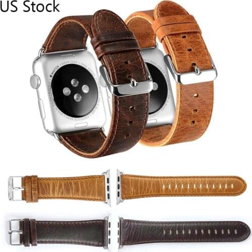 DAHASE Brown Coffee Retro Genuine Leather Watch Strap for Apple Watch Band Metal Buckle Bracelet for iWatch Wristband 42mm 38mm