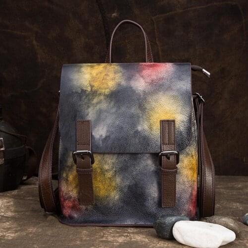 Retro Genuine Leather Small Women Backpack 2021 New Handmade Fashion Soft Handle Cow Leather Leisure Mini Leather Backpack Bags