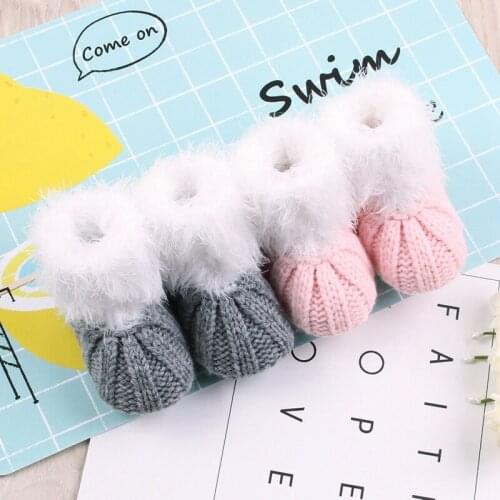 Newborn Infant Baby Girls Boots Winter Girls Shoes knitting Warm Crown Fur Mid-Calf Length Slip-On Furry Boots 0-18 M New