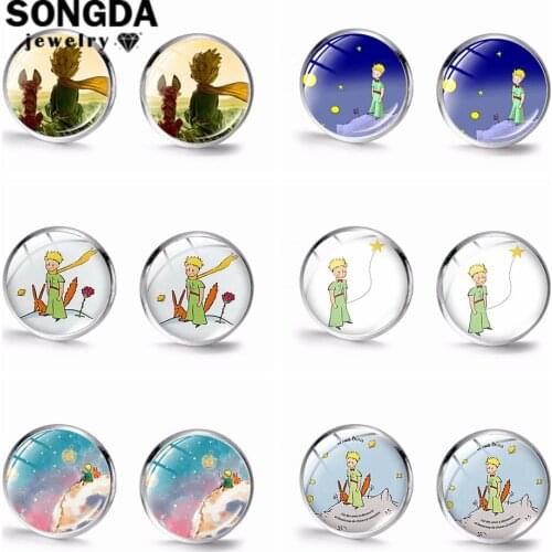SONGDA Cartoon The Little Prince Stud Earrings Transparent Glass Photo Cabochon Handicraft Earrings Fairy Tale Creative Jewelry