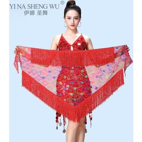 Belly Dance Hip Scarf Shawl Hip Triangle Towel Latin Dance Sequins Tassel Hip Scarf Fringed Waist Dance Triangular Bandage New