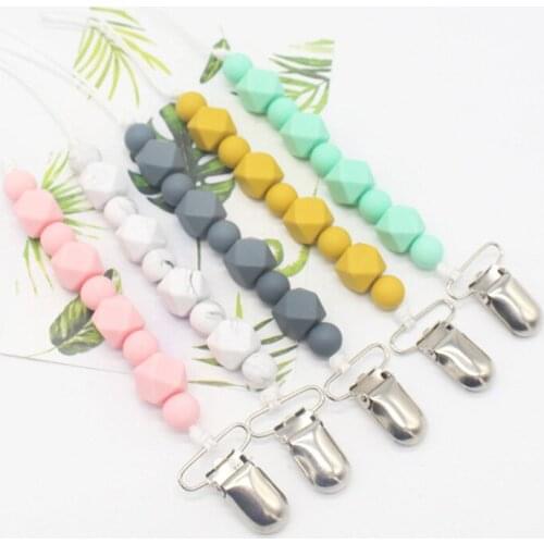 Silicone Beads Baby Teether Holder BPA Free Silicone Pacifier Clip Chain Newborn Dummy Chain Baby Teether For Teeth Soother Clip