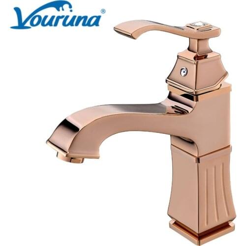 VOURUNA Rose Golden&Oil Rubbed Bronze &Chrome Short Bathroom Sink Faucet