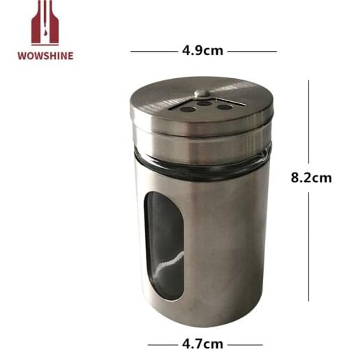 Wowshine Stainless Steel Galss Seasoning Cans Spice Pepper Salt Cans Container Toothpick Holder 4pcs
