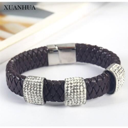 XUANHUA Stainless Steel Jewelry Cuff Leather Bracelets Bangles For Men Fashion Jewellery Accessories Mass Effect