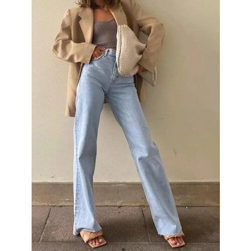 Women Jeans High Waist Loose Straight Pants 2021 Fashion Solid Color Wide Leg Trousers Vintage Quality Straight Pants Mom Jeans