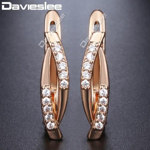 Davieslee 585 Rose Gold Filled Stud Earrings Oval Paved Clear CZ Snap Closure Fashion Earrings Jewelry For Women DGE179