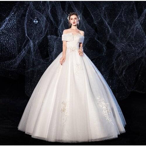 Shining Sequins Boat Neck Off The Shoulder Vestidos De Novia 2021 New Wedding Dress For Women Luxury Plus Size Princess Gown