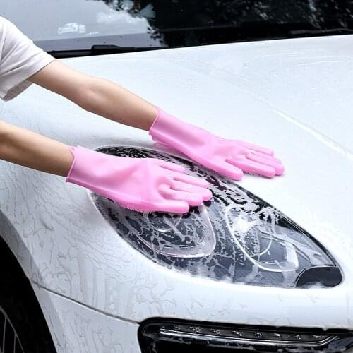 Dish Washing Gloves 1 Pair Silicone Dishes Cleaning Gloves With Cleaning Brush Kitchen Wash Housekeeping Scrubbing Gloves