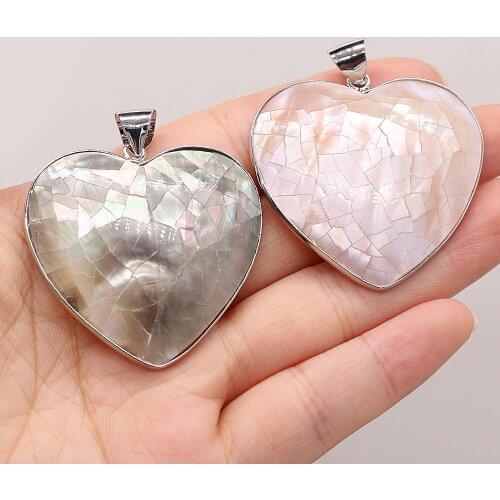 1pcs Natural Heart Shape Pink Black Shell Pendants Charms for DIY Earring Necklace Jewelry Making Accessories Gift Size 40x40mm