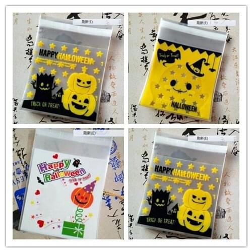 100 pcs/pack halloween theme Cookie packaging Colorful bottles self-adhesive plastic bags for biscuits snack baking package