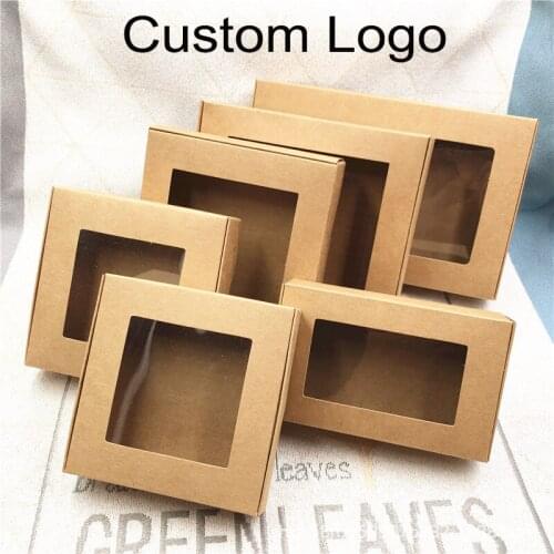 30pcs Custom Logo Paper Gift Box with Window Handmade Soap Box Jewelry Cookies Gift Candy Box Wedding Gift Box Party Decoration