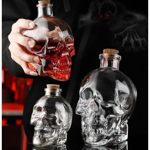 470-800ml Creative Skull Wine Bottle Whiskey Vodka Shochu Wine Decanter with Wooden Plug Glass Wine Jug