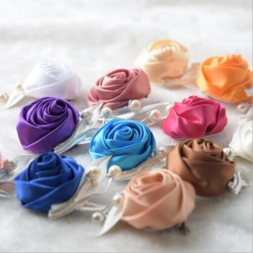 5Pcs/Lot new European and American style wedding bride and groom wedding party handmade ribbons roses brooches