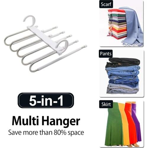 Multi-functional 5 in 1 Pants Rack Hanger with Stainless Adjustable Trouser Closet Organizer for Clothes Skirt Foldable Rack