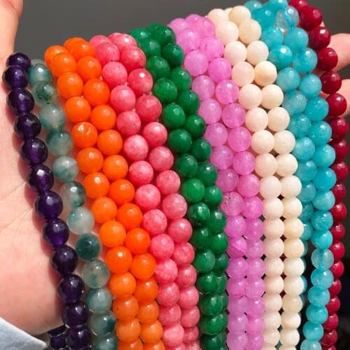 Natural Faceted Chalcedony Stone Jades Loose Spacer Beads For Jewelry Making DIY Bracelet Earring Accessories 15'' 4 6 8 10 12mm