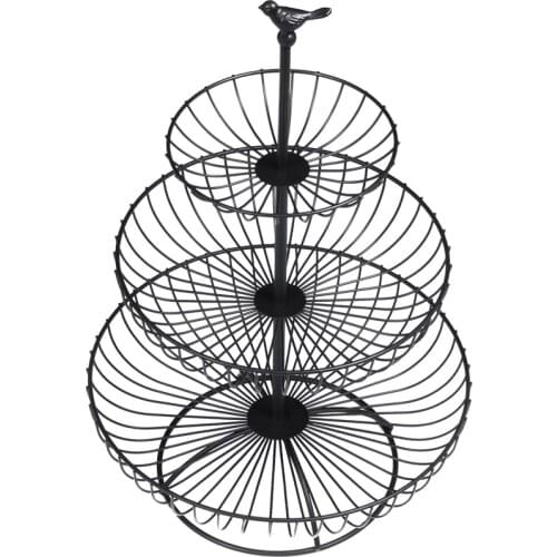 Household 3 Tier Fruit Plate Countertop Metal Fruit Basket Black Vintage Style Tray Stand Storage Basket