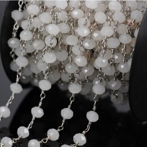 Wholesale 5Meter Faceted White Crystal Glass Rondelle Chain,Silver Plated Wire Wrapped Rosary Chain,Women Jewelry Findings