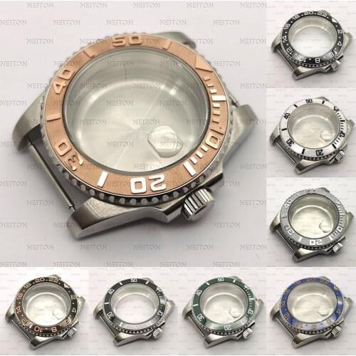 NEITON 40mm Black PVD Case Sapphire Glass Black Fit ETA2836 NH35/36 Mingzhu DG2813/5833 Miyota 8215/8205 Back Transparent Glass