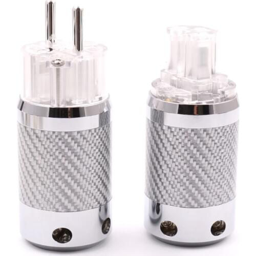 Hi-End Carbon Fiber Silver Plated EU Mains Power Connector Female IEC Plug hifi audio