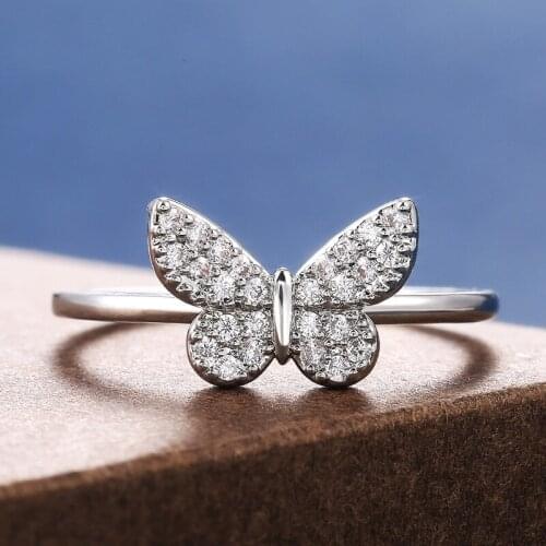 JK Silver Color Delicate Butterfly Women Rings Brilliant Cubic Zirconia Girl Stylish Party Accessories Female Trendy Jewelry