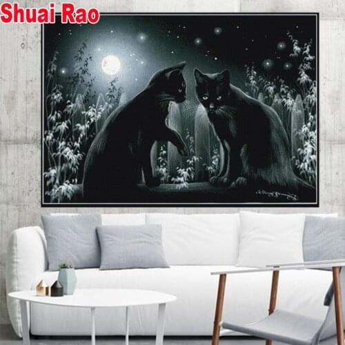 Black cats diamond painting 5d diy Handmade Rhinestone Embroidery set mosaic full square round diamond art animal decor gift