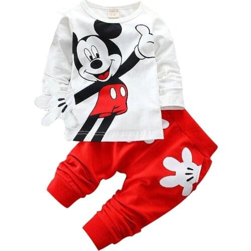 Baby Boys Girls Mickey Mouse Minnie Cartoon Clothing Sets Children Cotton Long Sleeve T-shirt+Pants Suits Infant Kids Clothes