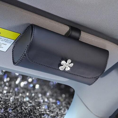 Creative Leather Flower Car Glasses Holder Universal Sunglasses Case Storage Box Bag Sunshade Organizer Auto Accessories