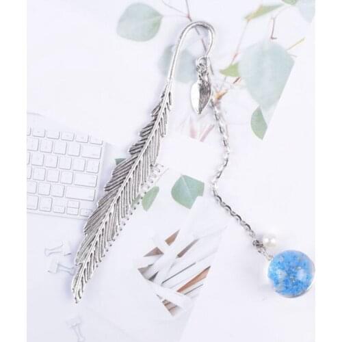 Metal Leaves Chinese Style Bookmark Tassel Charms Book Page Holder Stationery Vintage Dried Flower Crystal Pendant Bookmark