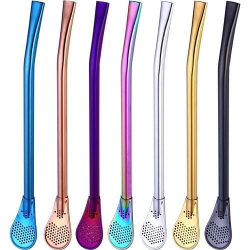 Multifunctional Stainless Steel Straw Coffee Straw Golden Rose Gold Straw 304 Stirring Rod Spoon Long Spoon