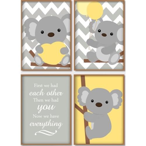 Cartoon Bear Heart Balloon Quote Wall Art Canvas Painting Nordic Posters And Prints Wall Pictures Girl Boy Baby Kids Room Decor