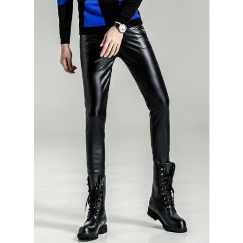 Korean leather pants mens feet pants fashion autumn winter black motorcycle pu trousers for men personality pantalon homme